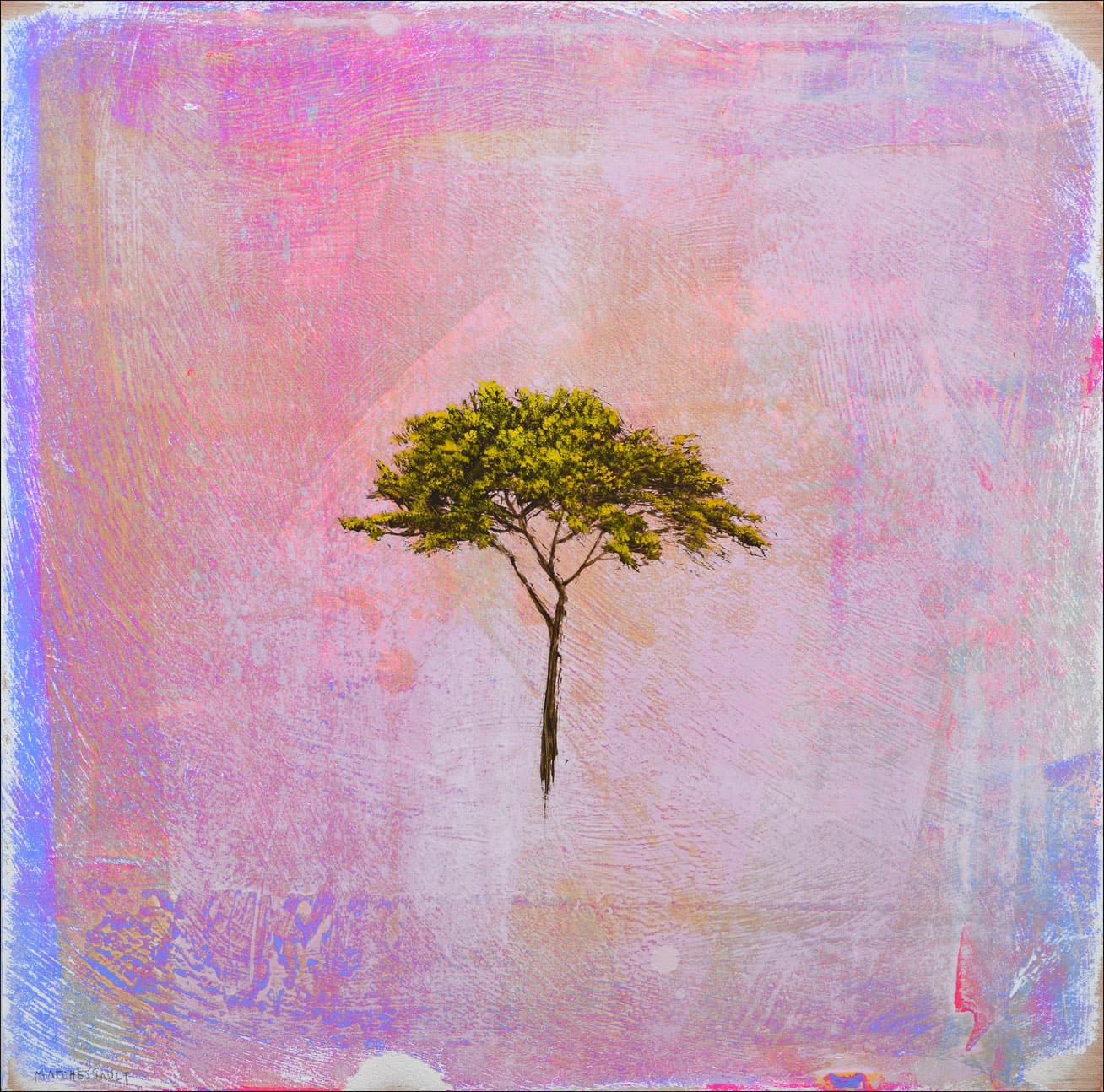 tree, portrait, abstraction, pastel, Canadian artist, central, pink