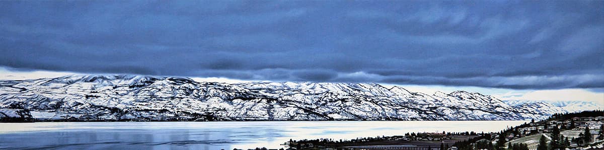 Kelowna, realism, Calgary, artist residency, winter scene, light, landscape, cloudy, panorama