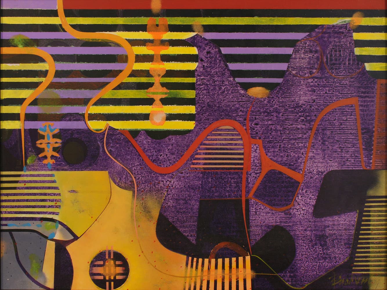 Abstraction, Canadian abstract painter, purple, psychedelic, yellow, bold