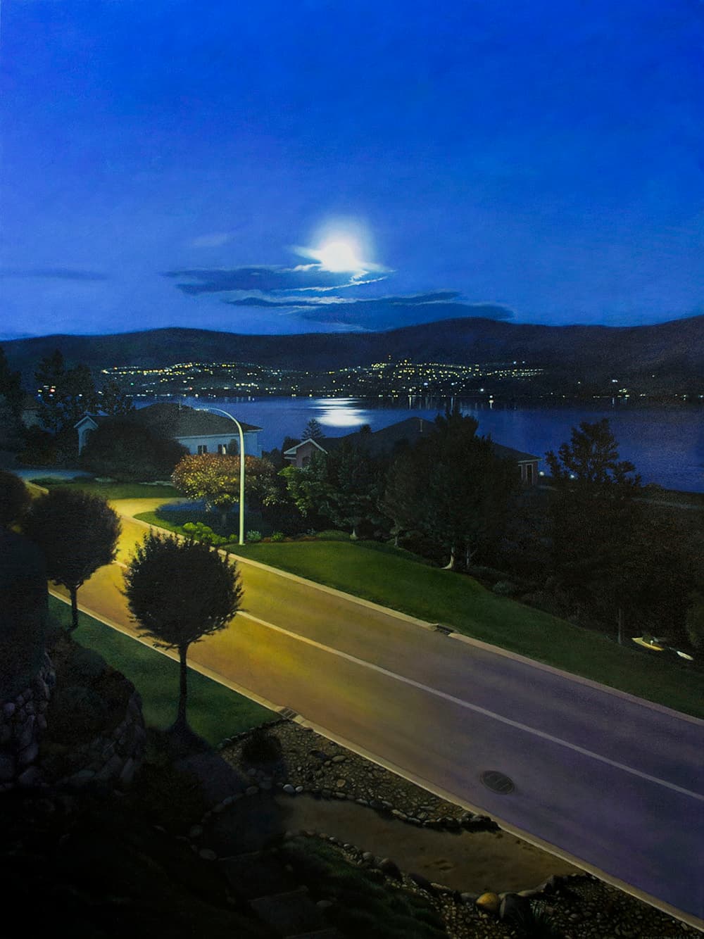 Nocturne, moon, full, dark lighting, Kelowna, street, suburb, halo