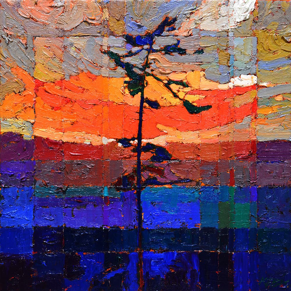 landscape, Toronto artist, impressionism, lone tree, group of seven, horizon, red, diffuse light