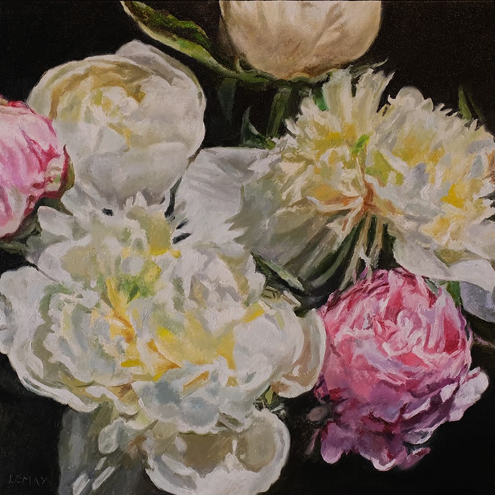 flowers, peonies, Rembrandt, oil paintings, Roses, realism, purple, pinks