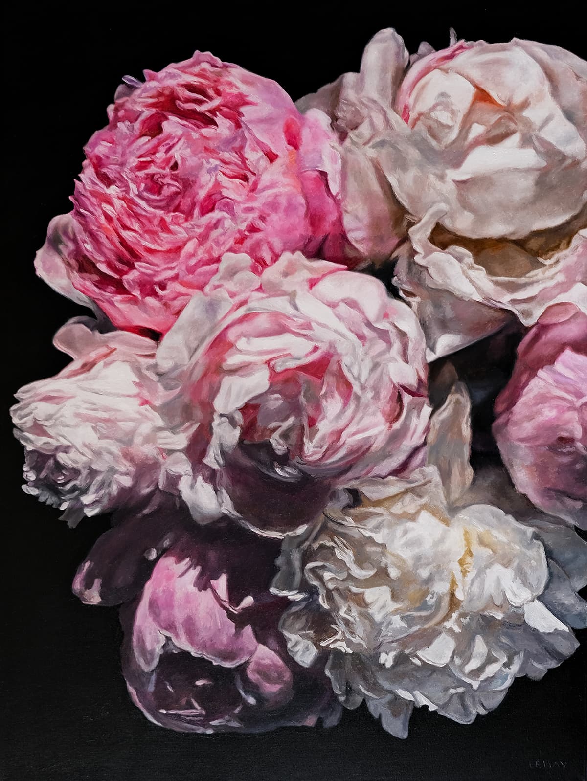 flowers, peonies, Rembrandt, oil paintings, Roses, realism, vertical