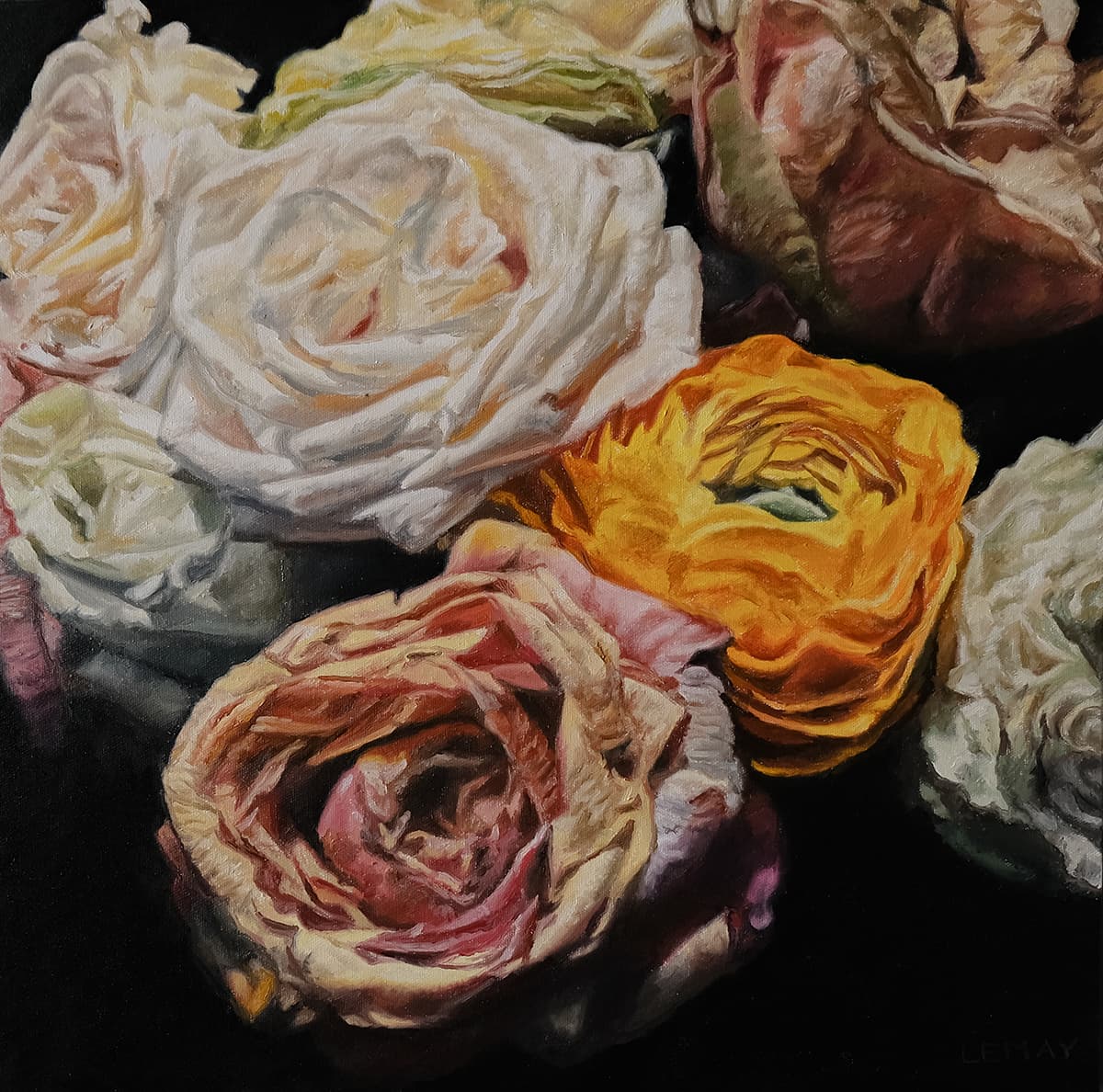 flowers, peonies, Rembrandt, oil paintings, Roses, realism