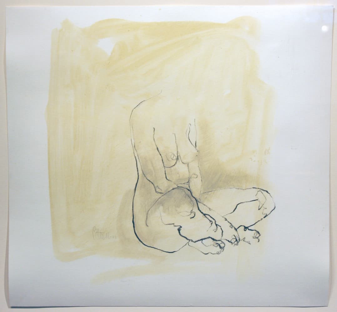 drawing, mark-making, figure, life drawing, Calgary, blind line drawing, downward gaze, nude, side, crossed, sketch, sample