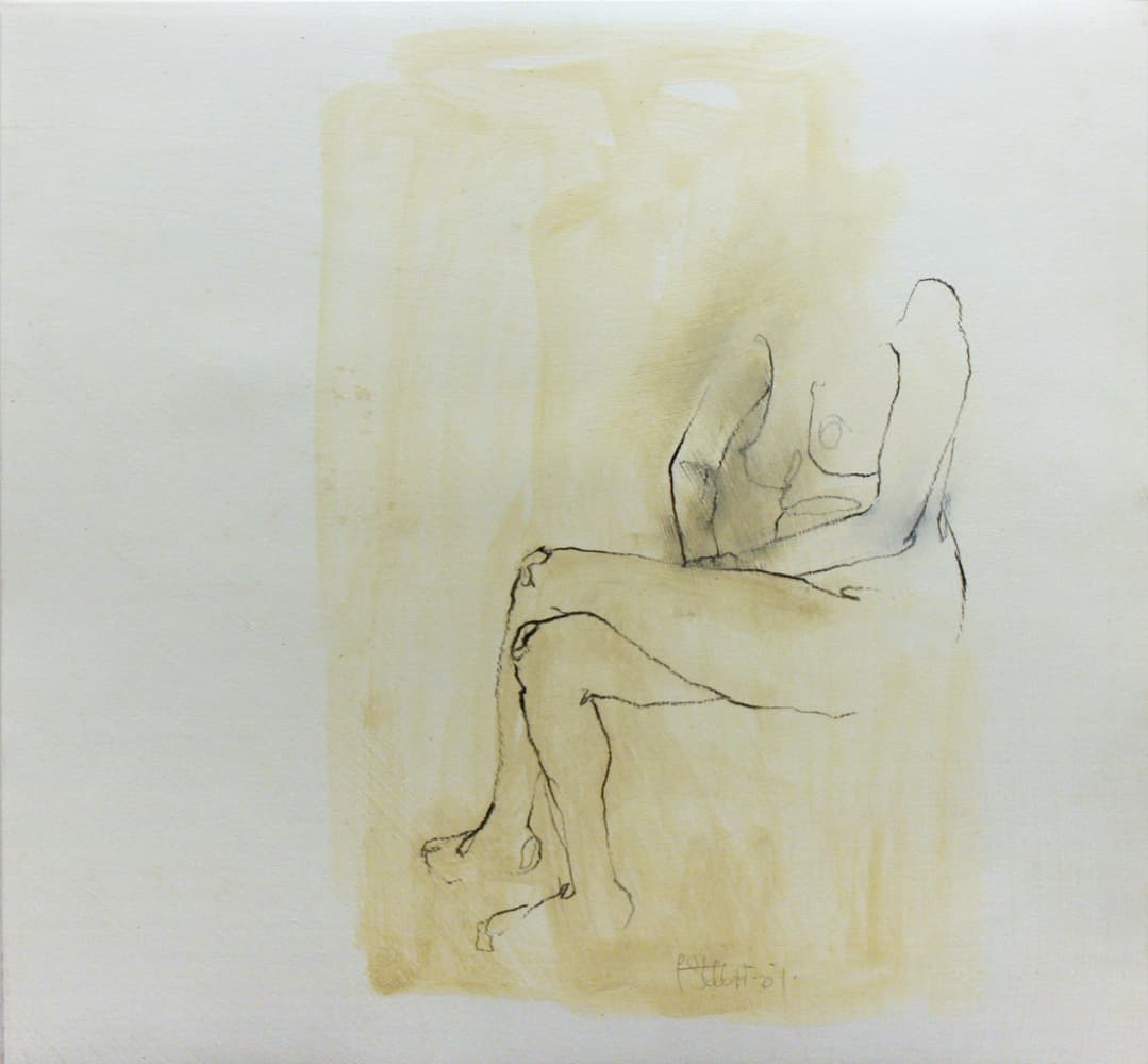 drawing, mark-making, figure, life drawing, Calgary, blind line drawing, downward gaze, nude, seated