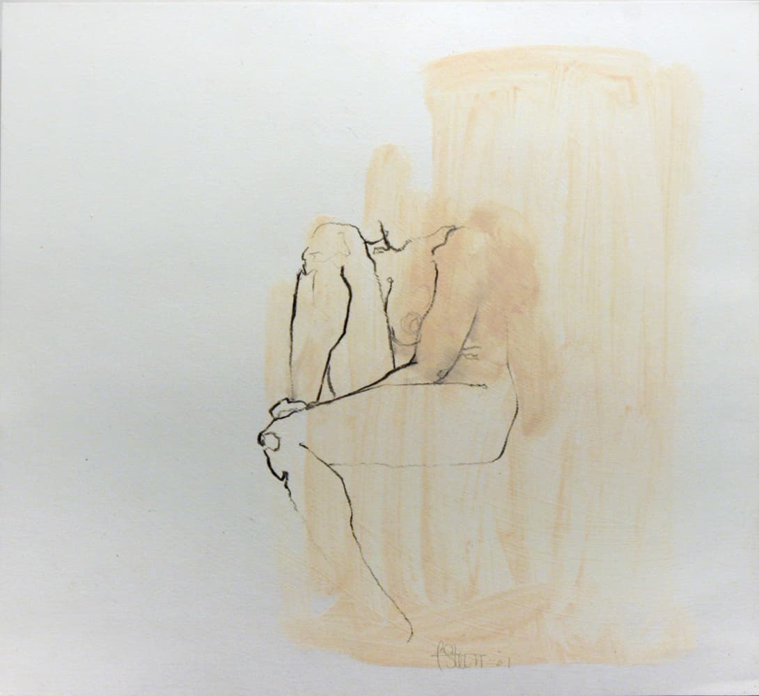 drawing, mark-making, figure, life drawing, Calgary, blind line drawing, downward gaze, nude, wash, graphite