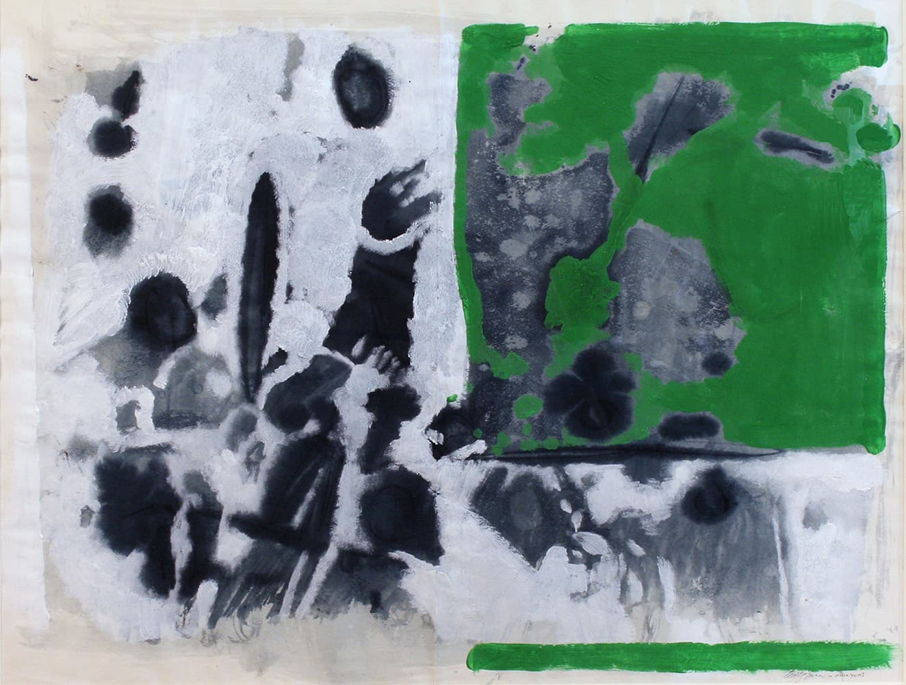 Mixed media, abstraction, green, blue, expression