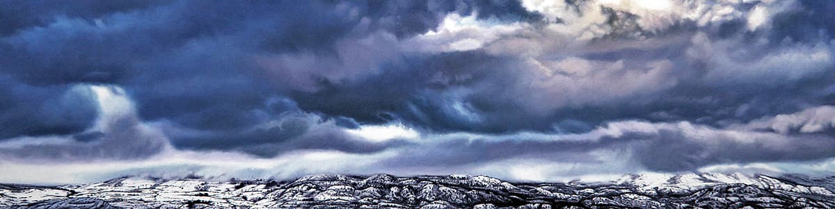 Kelowna, realism, Calgary, artist residency, winter scene, light, landscape, cloudy, panorama, socked in, patches of light, purple