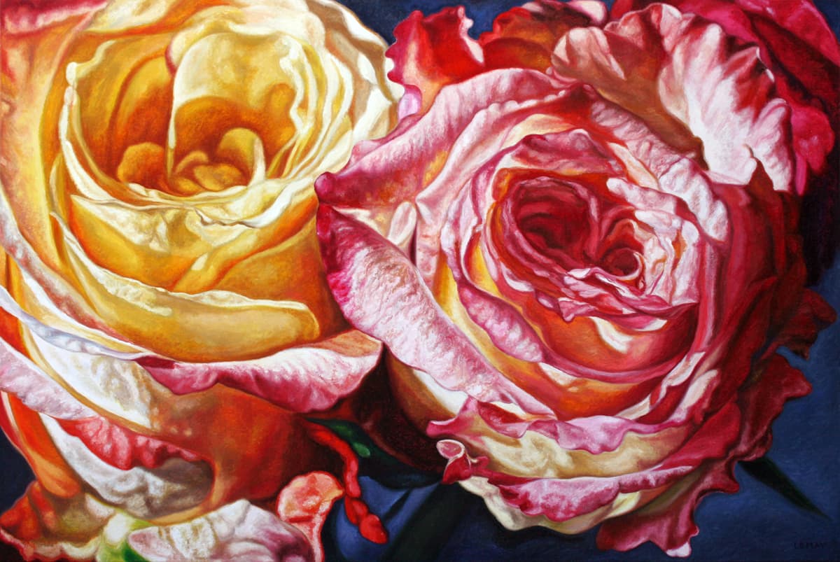 still life, roses, realism, digital, detailed, dramatic lighting, Chiaroscuro, garden