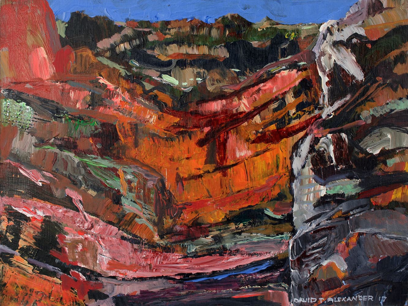 British Columbia, Saskatchewan, mountains, red, strata, green, impressionism