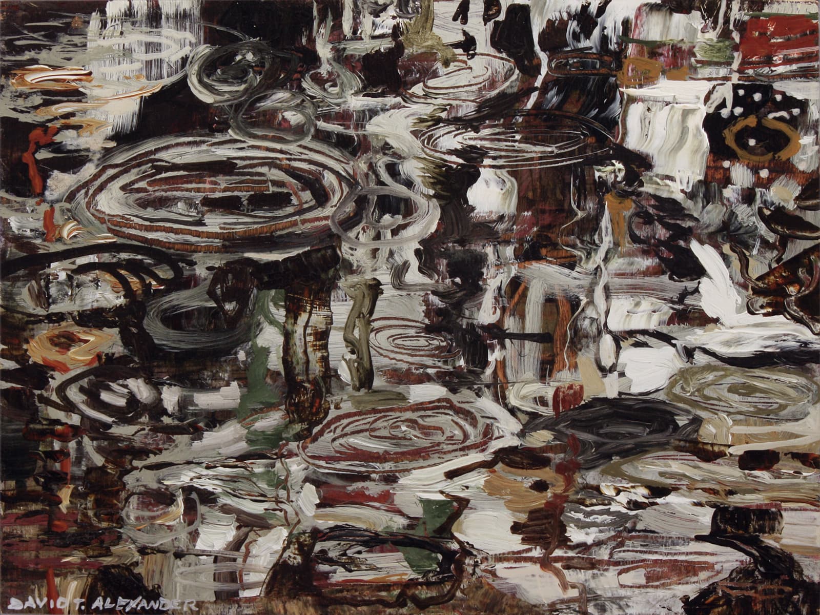 British Columbia, Saskatchewan, mountains, yellow, strata, green, impressionism, moody, puddle, ripples, dark