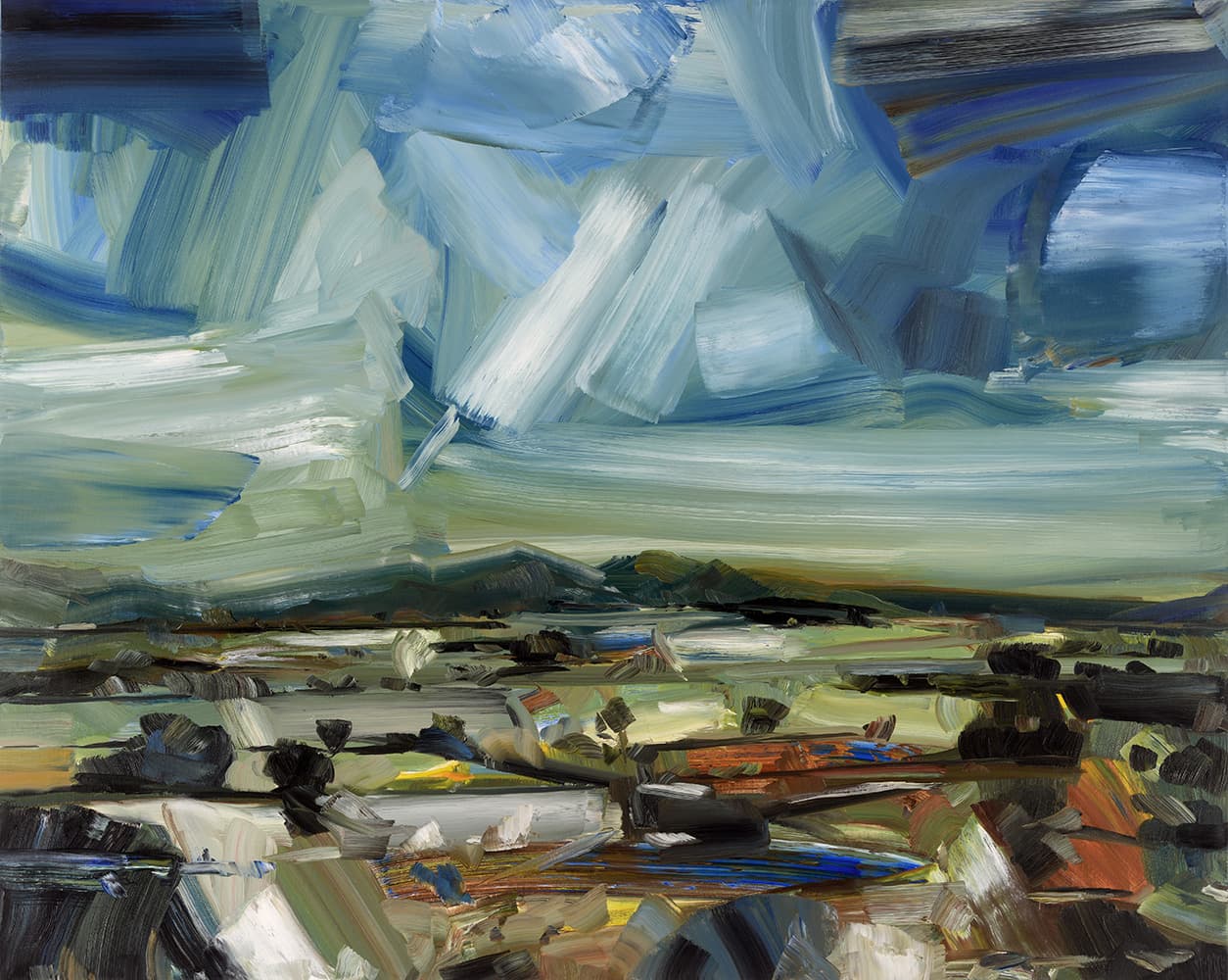 oil, landscape, stark, abstraction, Ontario, United Kingdom, bold, blue & purple skies, brooding