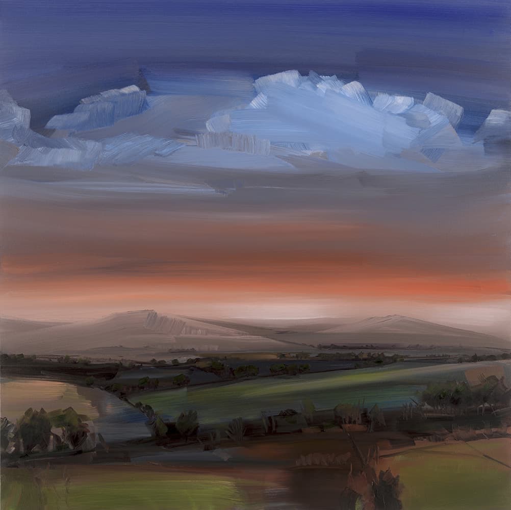 oil, landscape, stark, abstraction, Ontario, United Kingdom, bold, blue & purple skies, dusk, moody