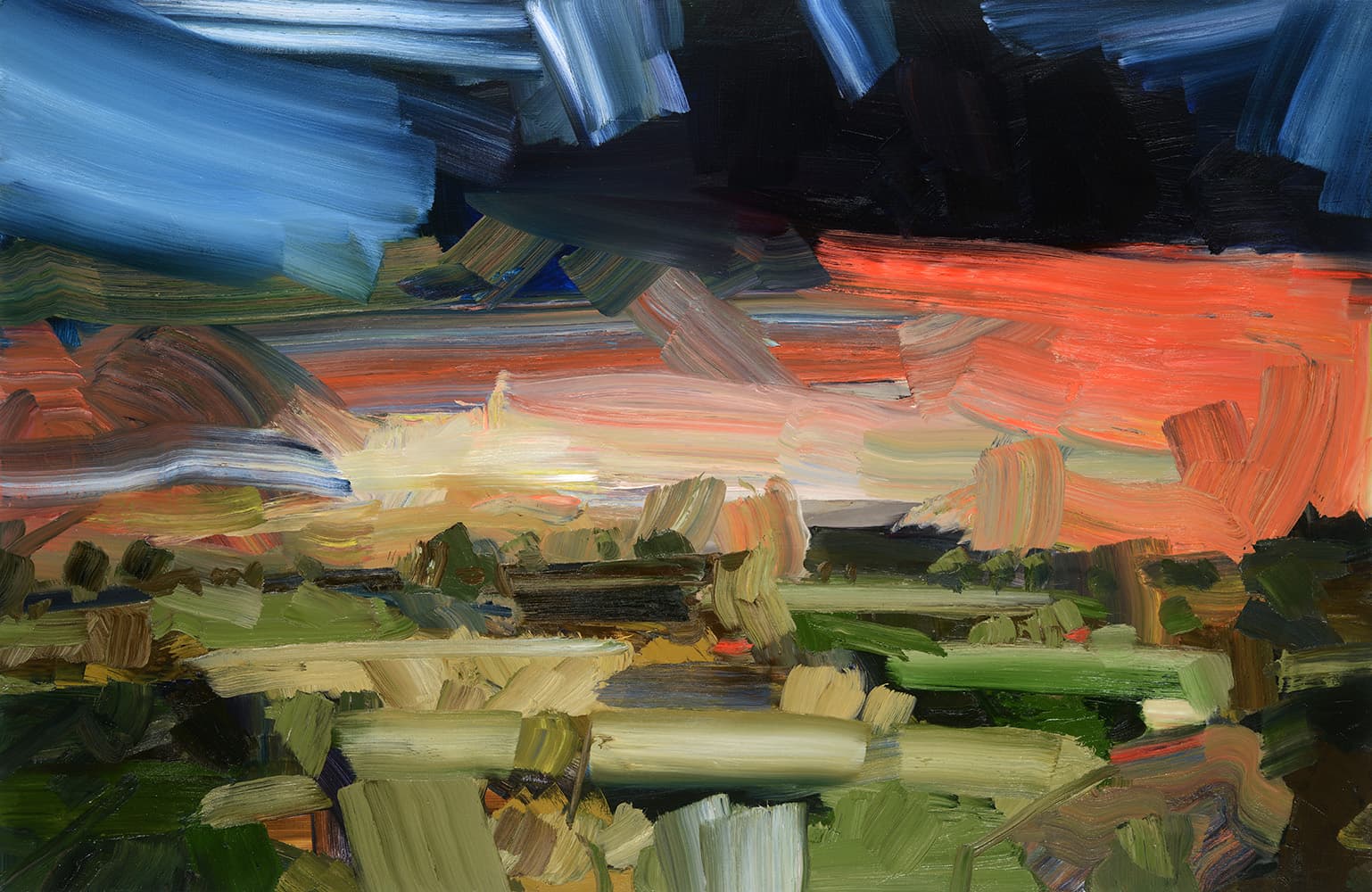 oil, landscape, stark, abstraction, Ontario, United Kingdom, bold, blue & purple skies, darkness