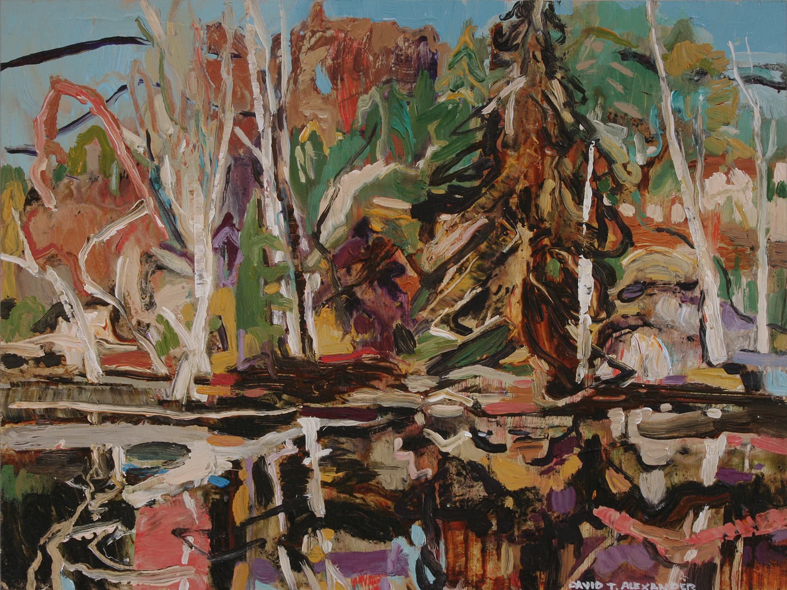 British Columbia, Saskatchewan, mountains, yellow, strata, green, impressionism, moody, shoreline, reflections