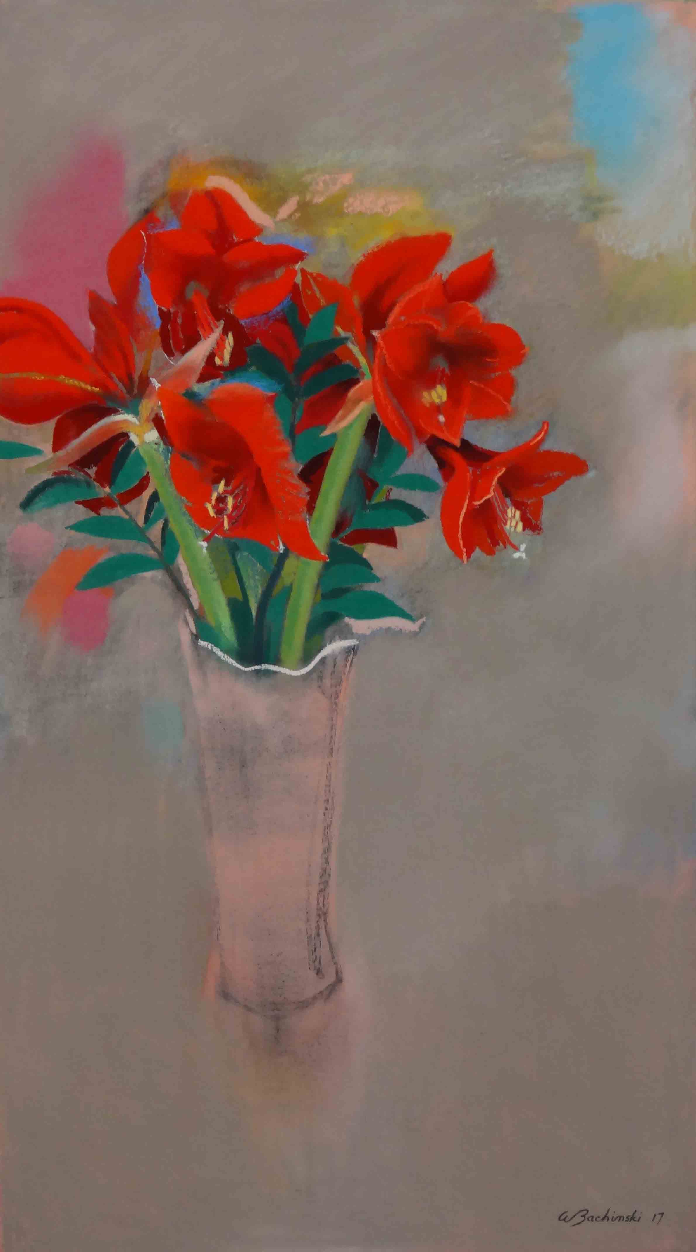 still life, anemones, impressionism, flowers, floating, vase, Ontario artist, bouquet, lilies, pastel colours, pink