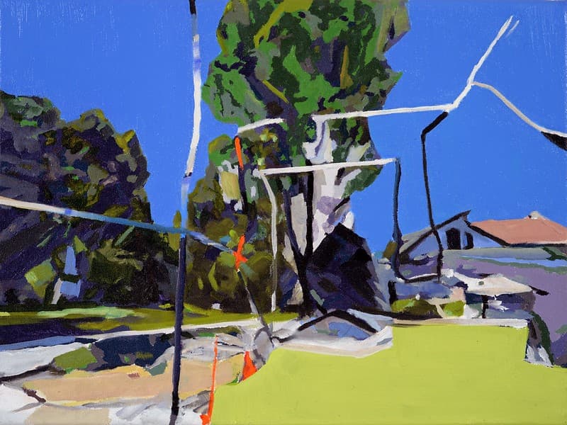 oil, landscape, buildings, wash, abstraction, Ontario, delicate detail, texture, clouds