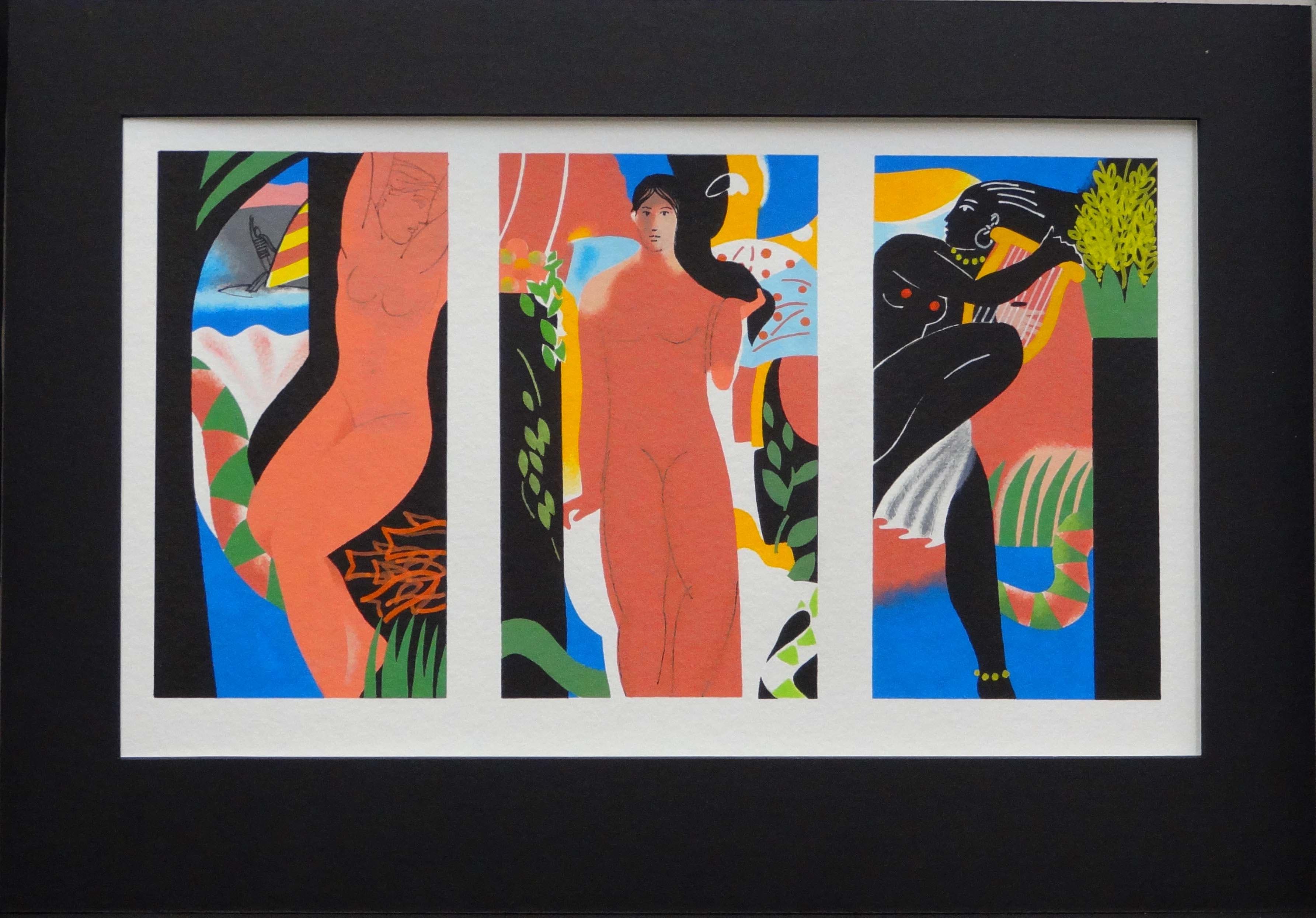 still life, figure, triptych, Monet influence, Ontario artist, nudes, pastel colours, print