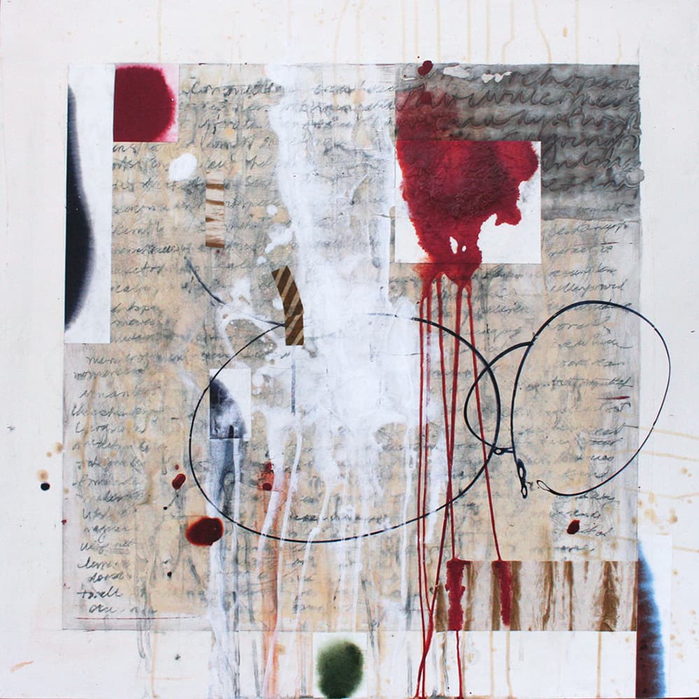 Abstraction, orange, blue, collage, dripping, red, white