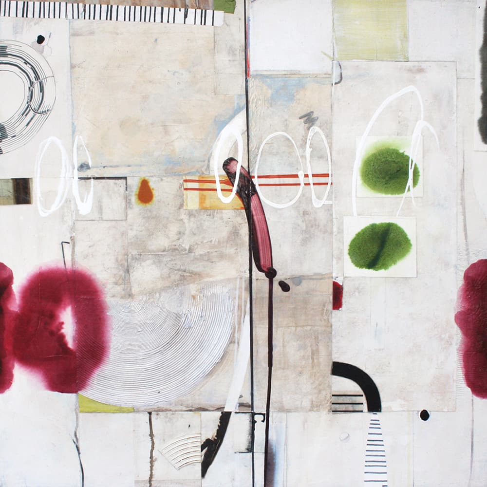 Abstraction, orange, ruby red, collage, blocky,