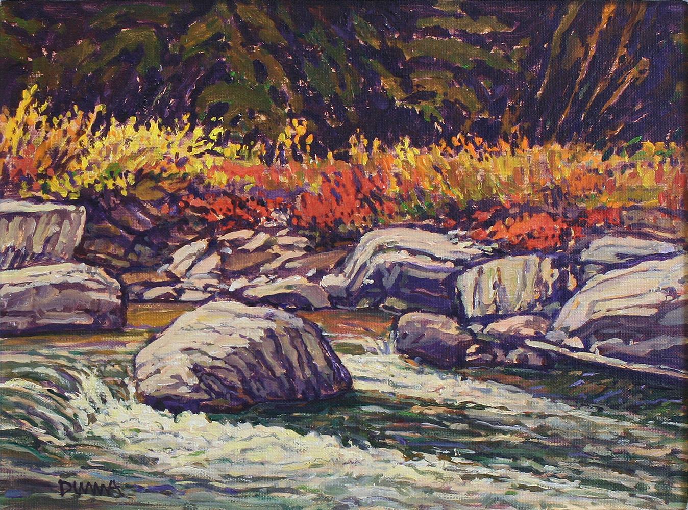 Alberta landscape, fly fishing Calgary artist, red, autumn