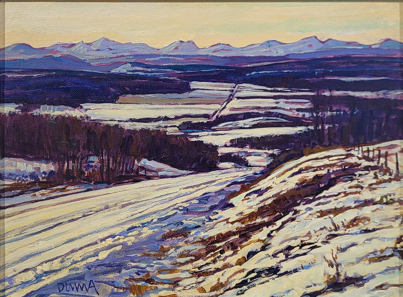 Alberta landscape, Group of Seven, Calgary artist, panorama, Kananaskis, mountains, fall, river, winter, winter light, highway view