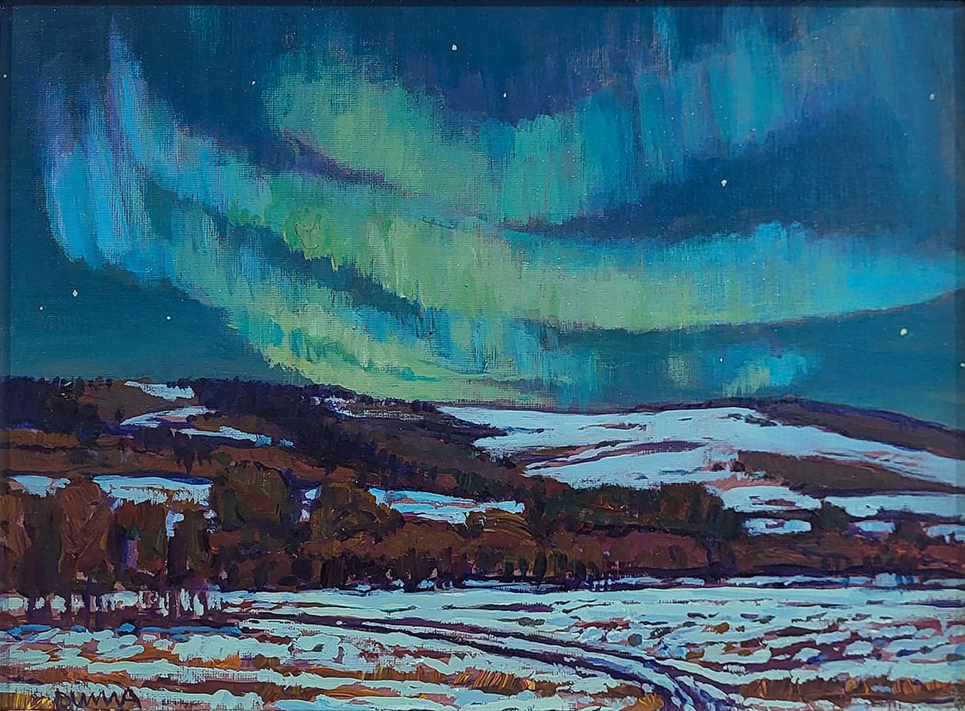 Alberta landscape, Group of Seven, Calgary artist, panorama, Kananaskis, mountains, fall, river, winter, winter light, highway view