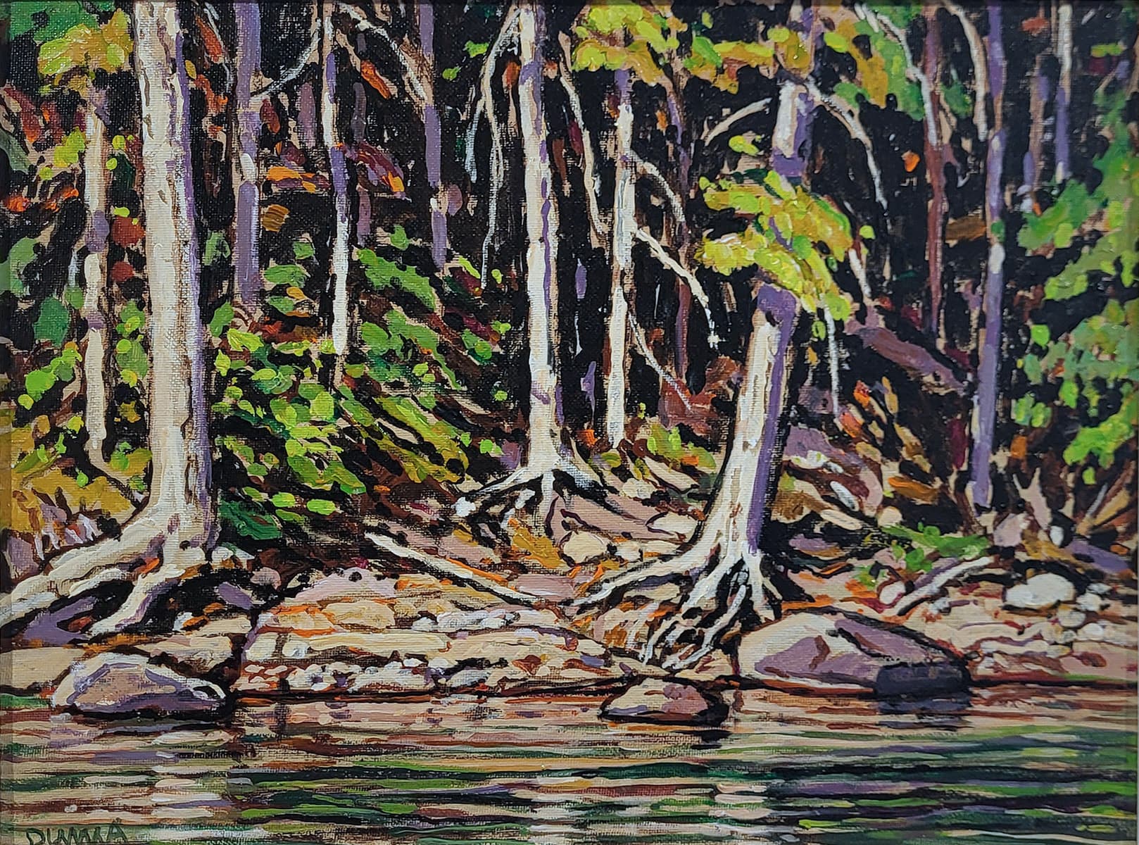 rocks, stream, water, rapids, impressionism, Canadian artist