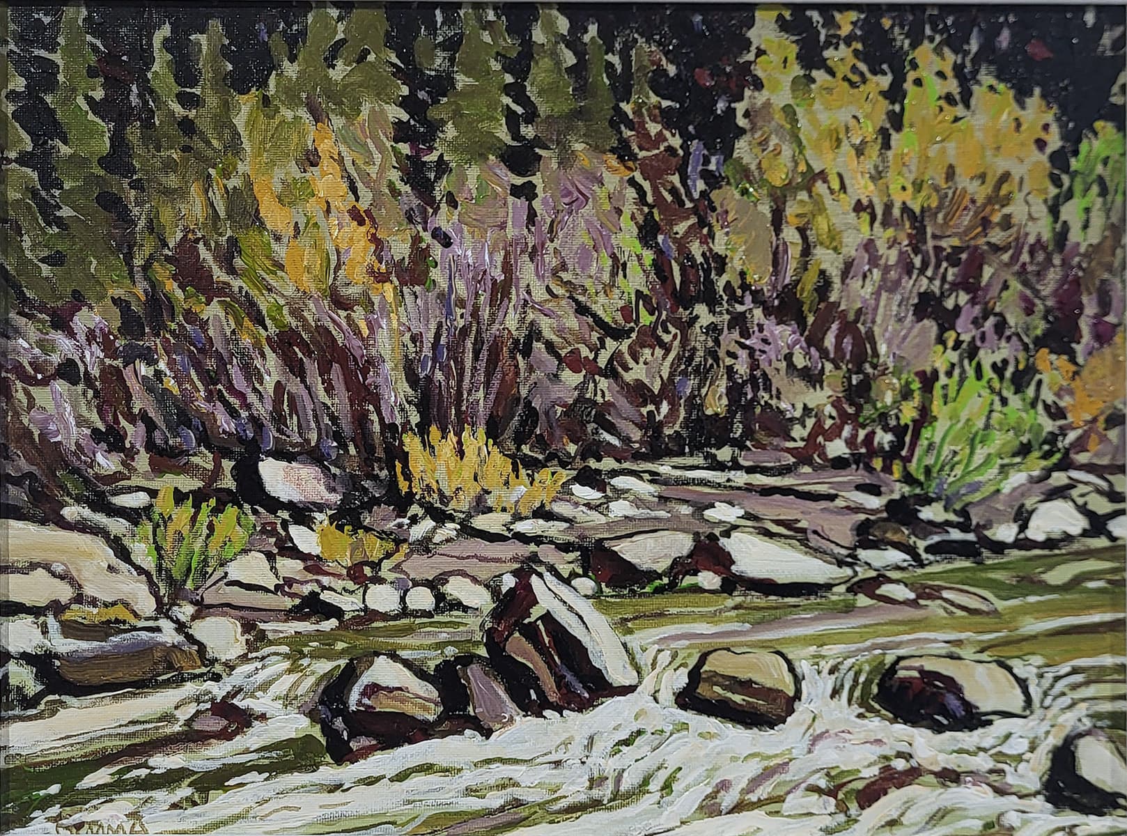 rocks, stream, water, rapids, impressionism, Canadian artist