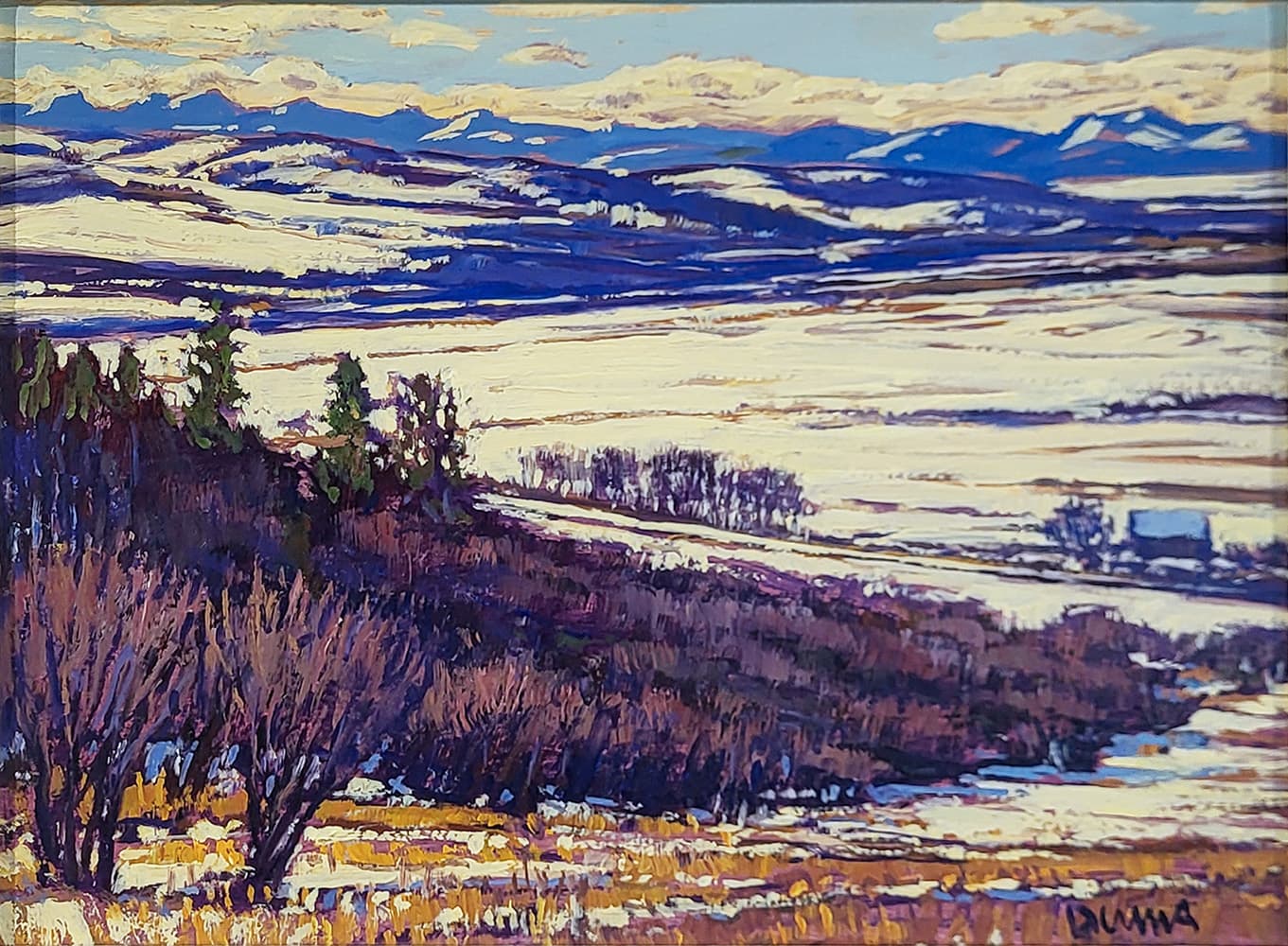 Alberta landscape, Group of Seven, Calgary artist, panorama, Kananaskis, mountains, fall, river, winter, winter light, highway view