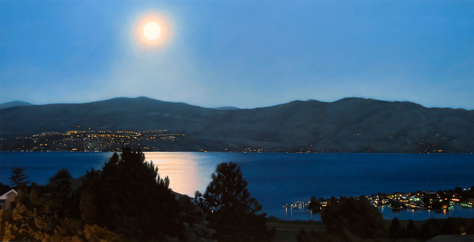 Nocturne, moon, full, dark lighting, Kelowna, street, suburb, deck