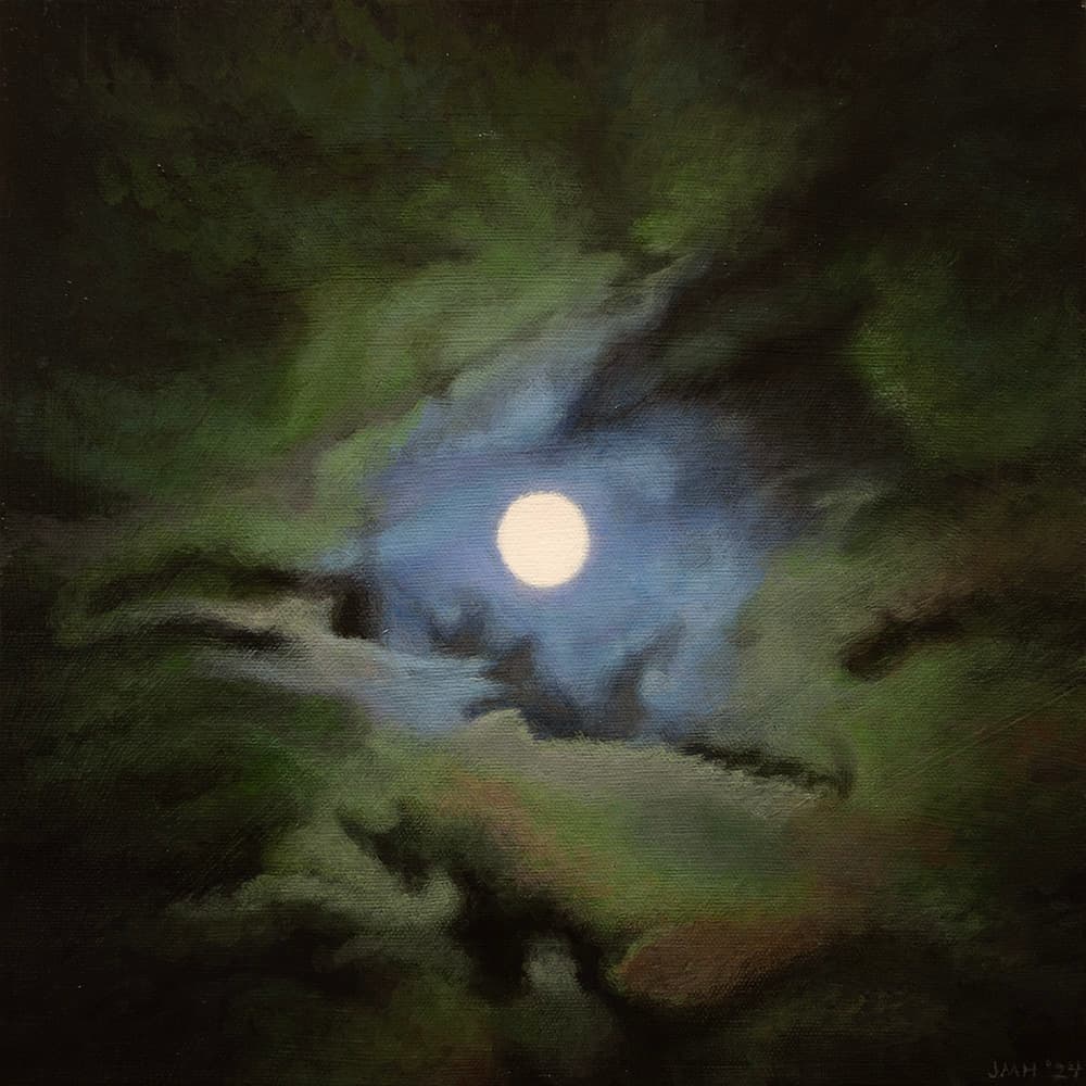 Nocturne, moon, full, dark lighting, Kelowna, cloudy, aurora