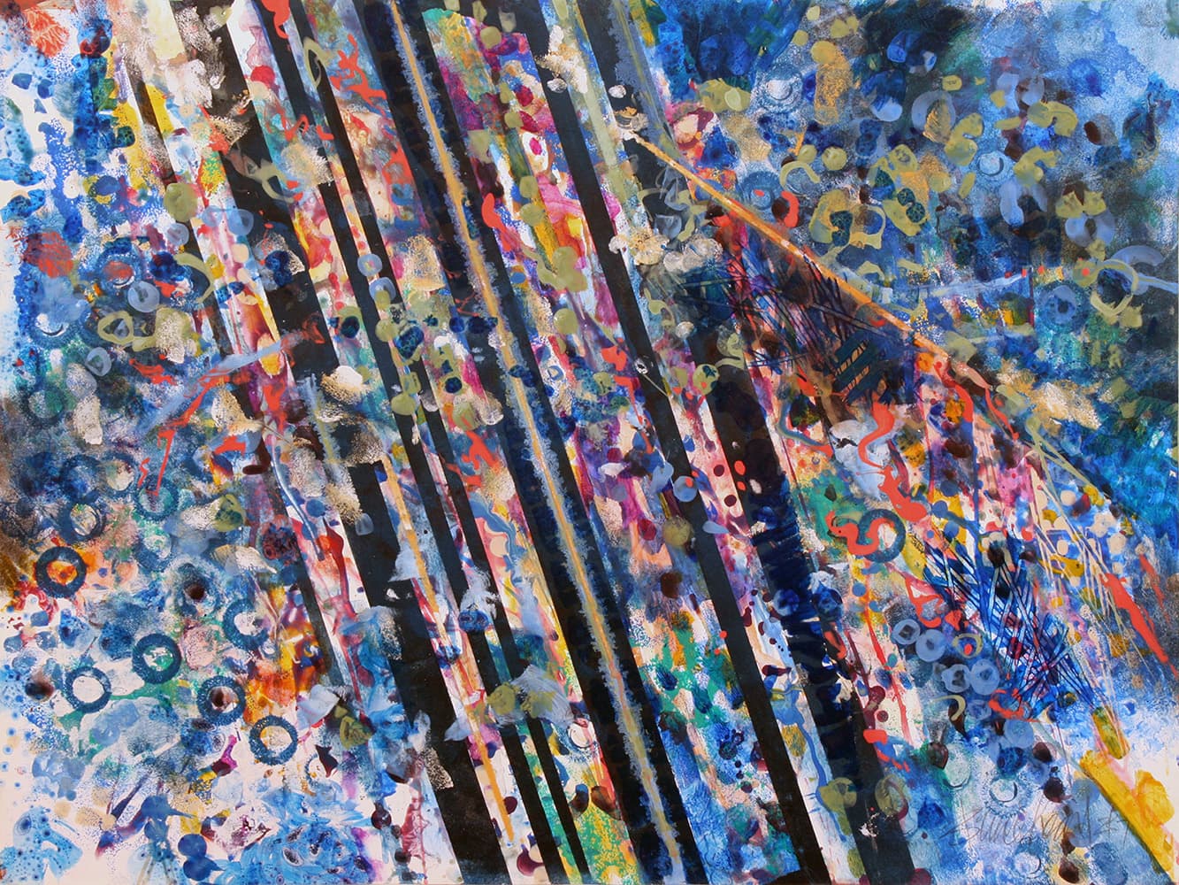 Abstraction, Canadian abstract painter, diagonal lines, blue, bright