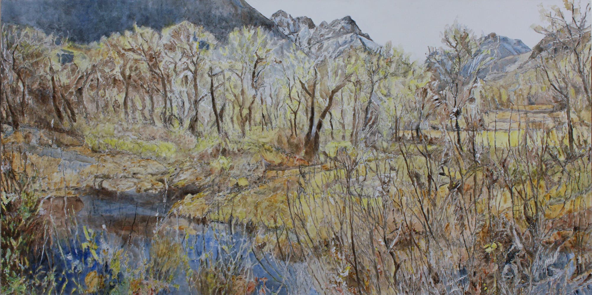 Emma Lake, Saskatoon, Saskatchewan, river, mountain, sky, impressionism, mountain