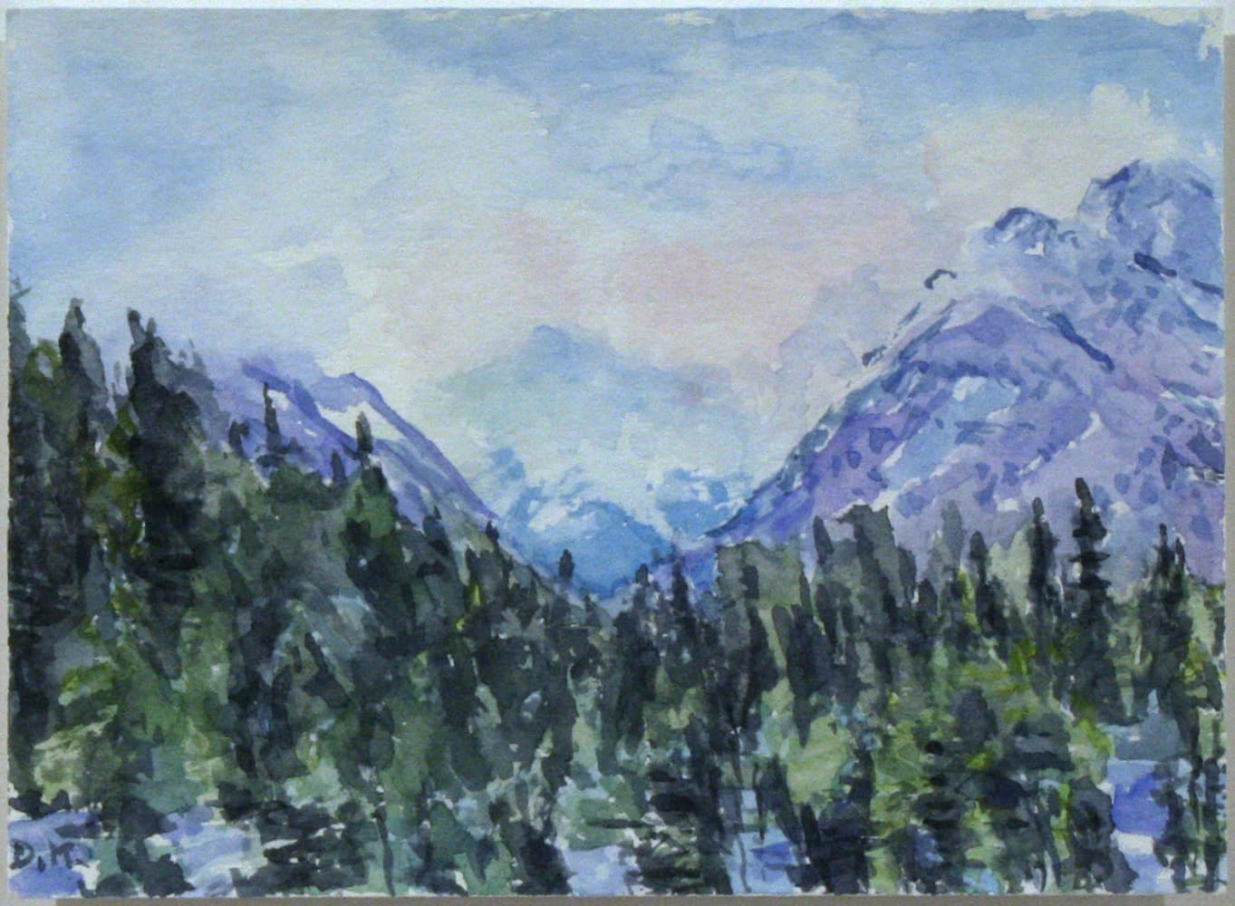 Emma Lake, Saskatoon, Saskatchewan, river, mountain, sky, impressionism,