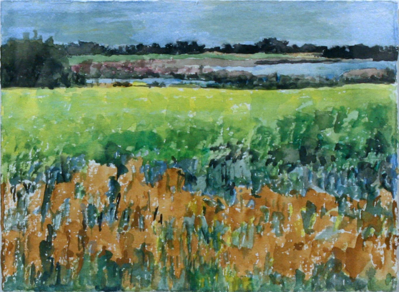 Emma Lake, Saskatoon, Saskatchewan, river, mountain, sky, impressionism,