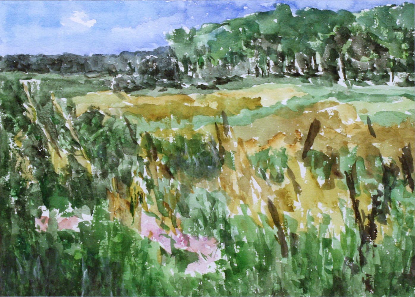 Emma Lake, Saskatoon, Saskatchewan, river, mountain, sky, impressionism,