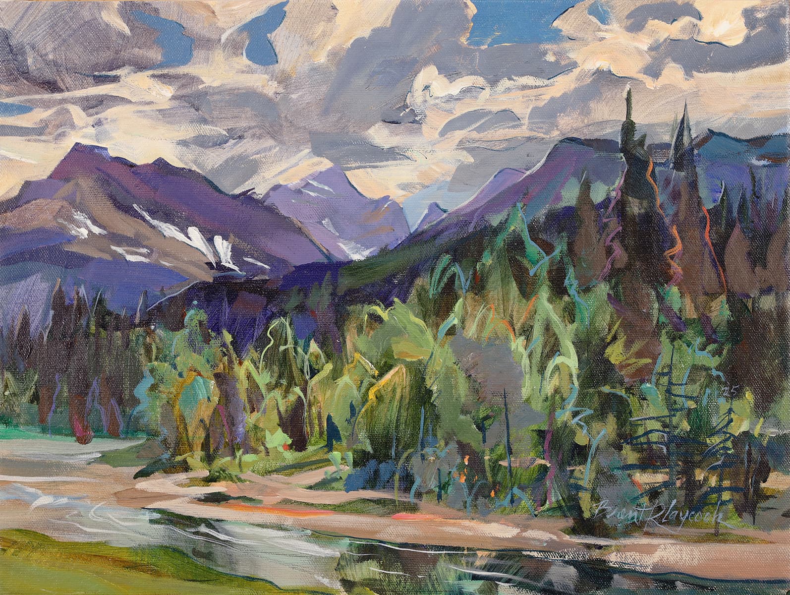 landscape, river, painterly, acrylic, Alberta