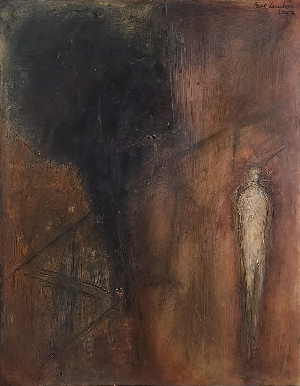 gloomy, figure, dark, foreboding, drawing, oil, walking, shadows