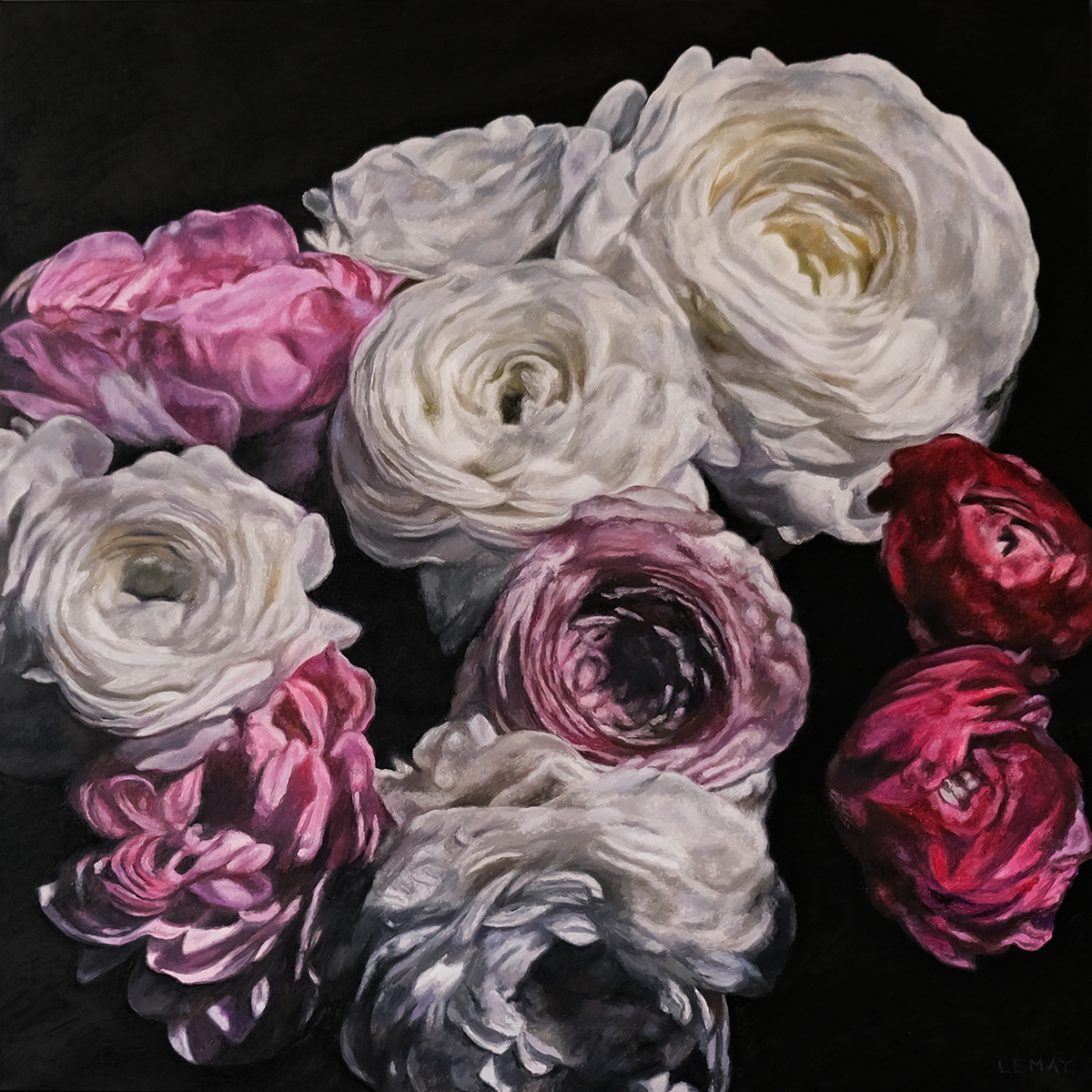 flowers, peonies, Rembrandt, oil paintings