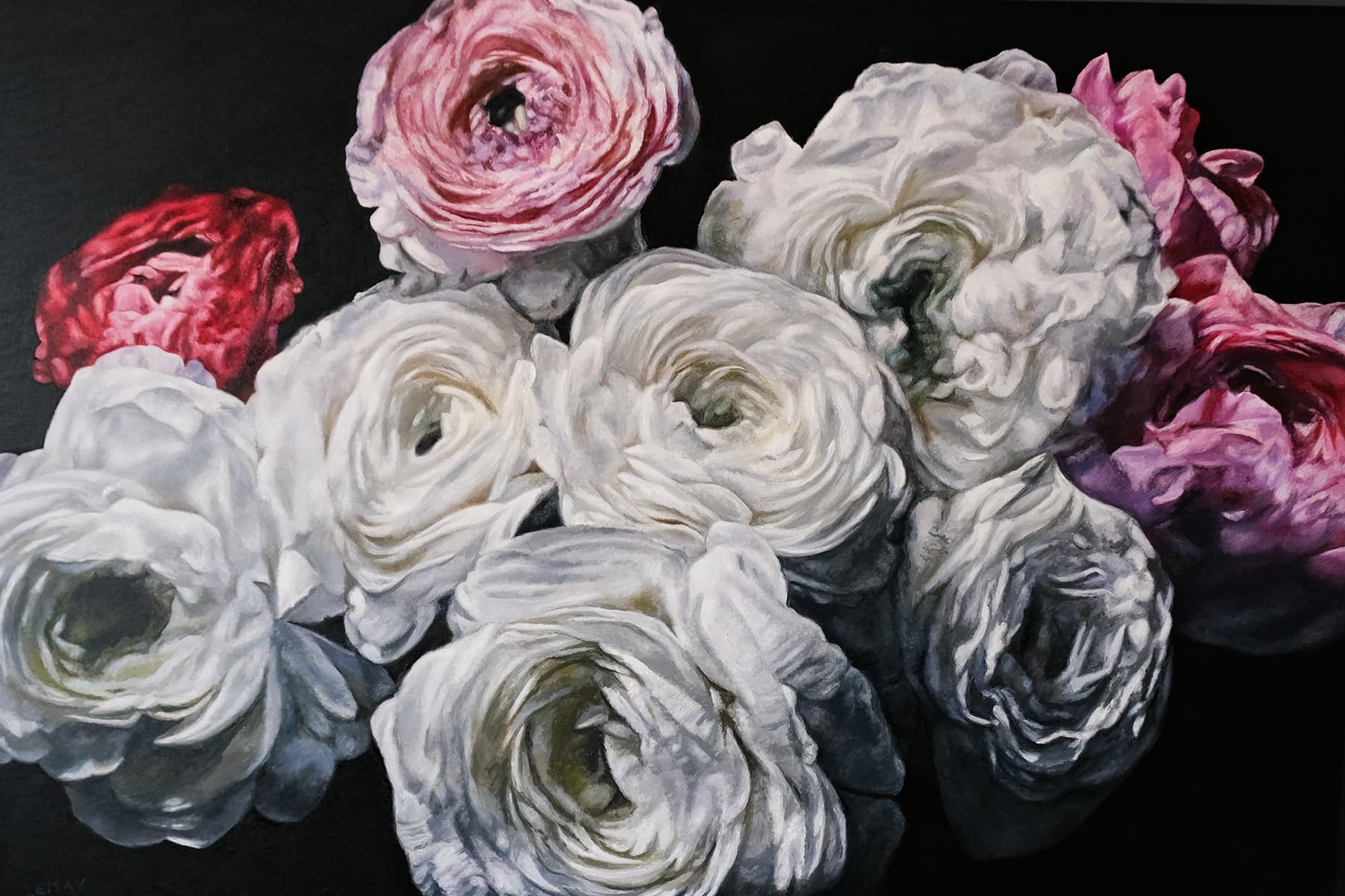 flowers, peonies, Rembrandt, oil paintings, Roses, realism, Italy