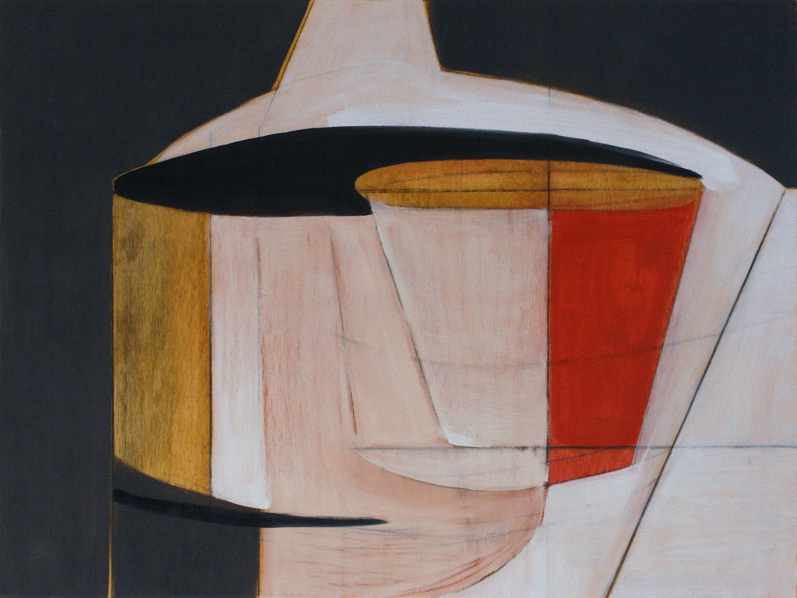 abstract art, mixed media, contemporary art, still life, red and black, bowl