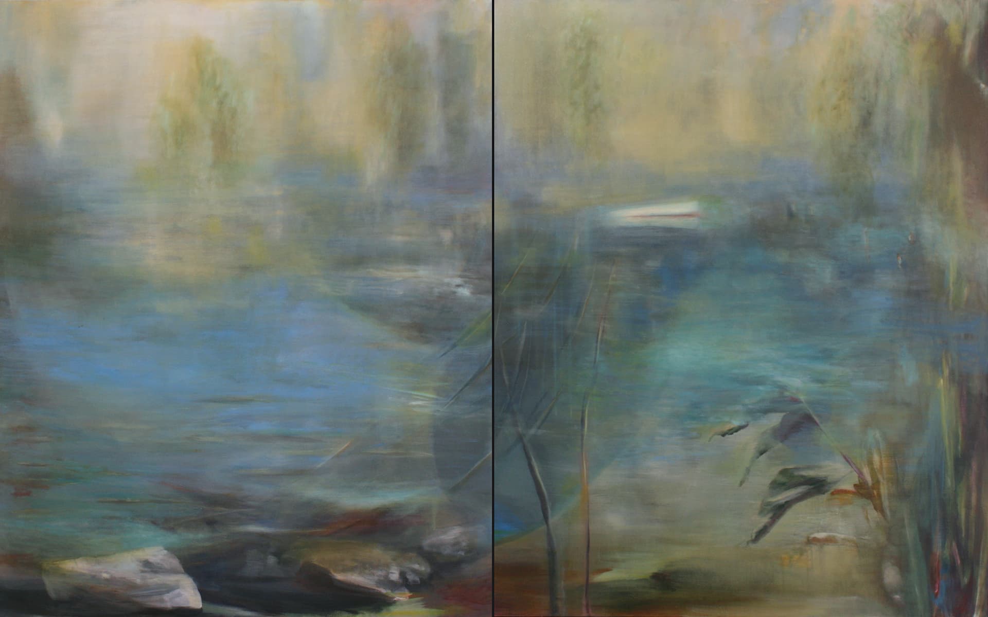 ethereal, dream-like, fantasy, landscape, diptych, Turner, pond