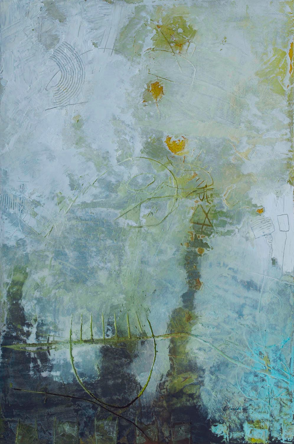 Abstraction, Sunshine coast, British Columbia Artist, Action expressionism, mixed media, green