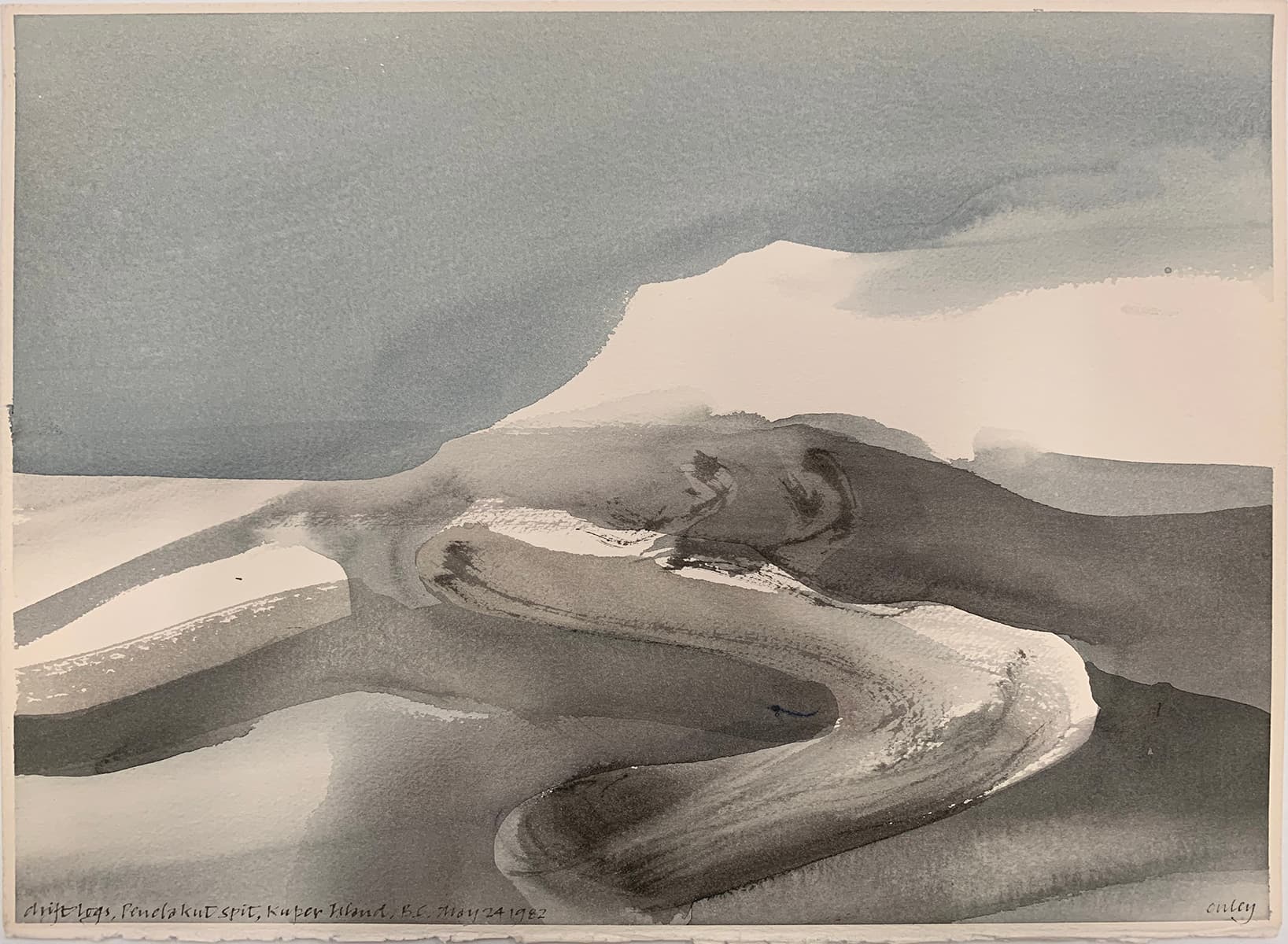 rocks, watercolour, British Columbia, Isle of Man, Canadian, islands, coastal, trees, inlet, water, logs