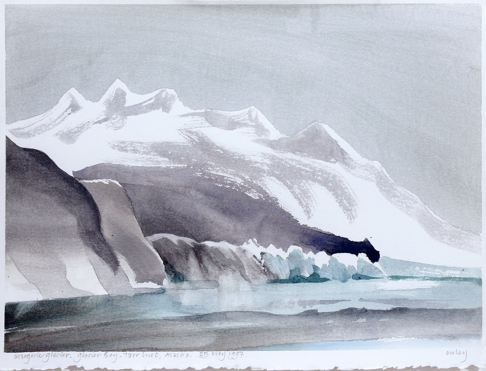 glacier, cold, USA, dramatic, shoreline, watercolor