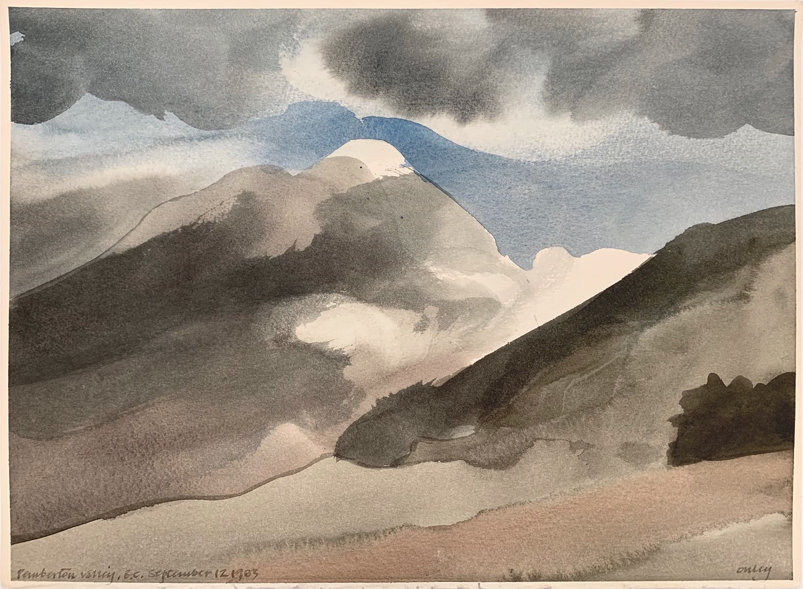 rocks, watercolour, British Columbia, Isle of Man, Canadian, islands, coastal, trees, inlet, water, BC, cloudy