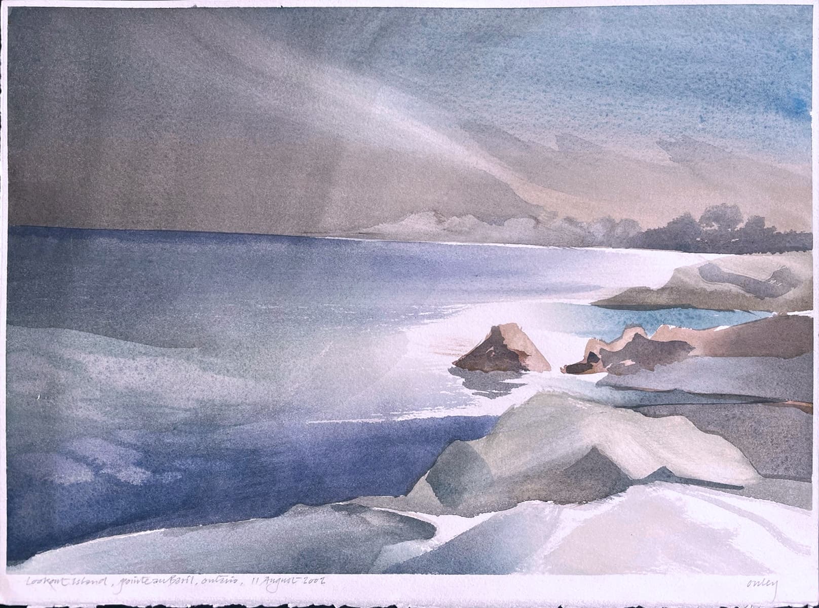 coast, rocky shore, lake, islands, Canada, Watercolor