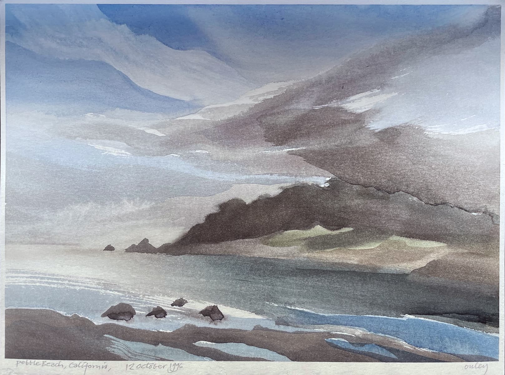 travel, USA, Shores, dramatic sky, landscape, watercolor